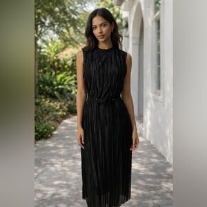 Dex Black Sleeveless Pleated Midi Dress